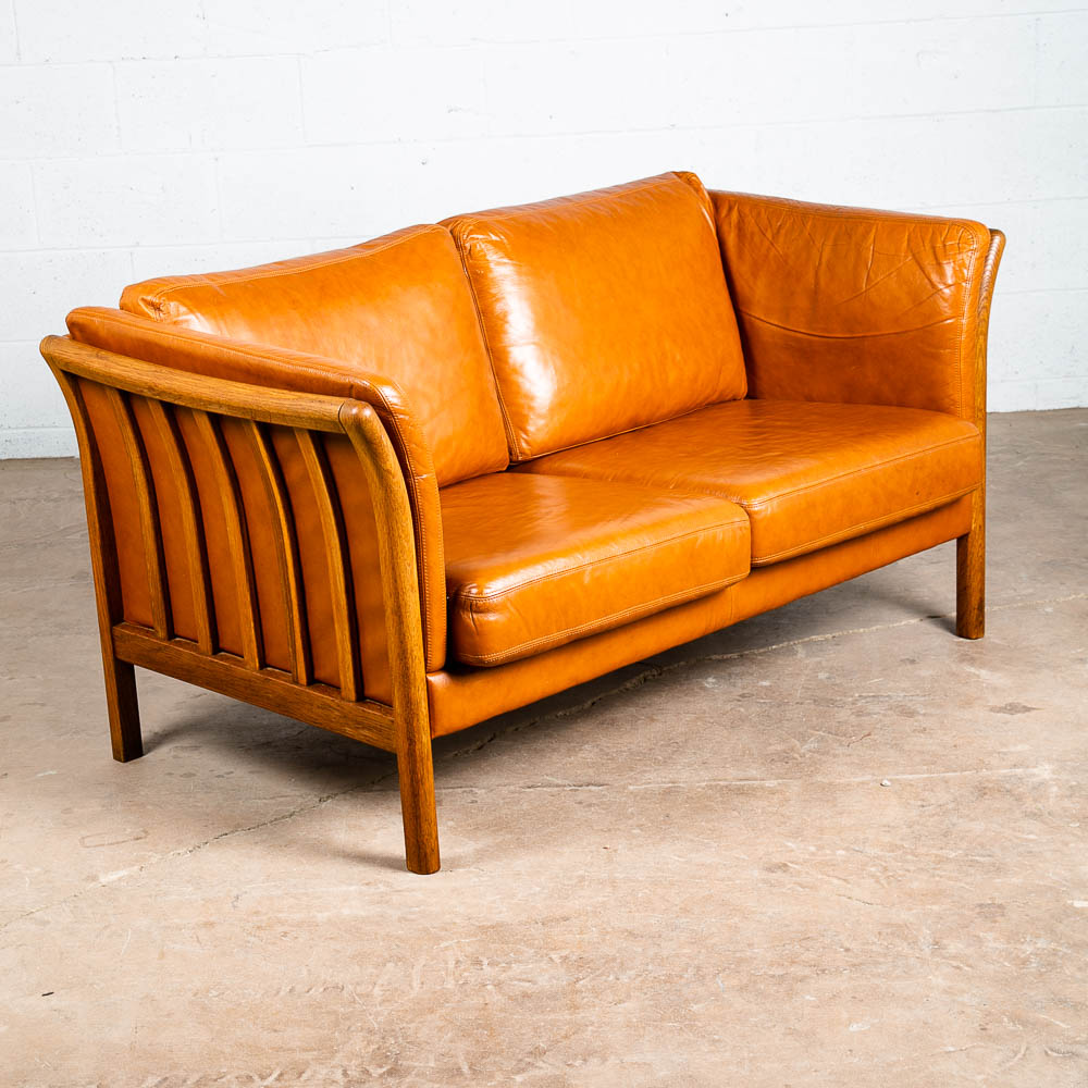 Mid Century Danish Modern Sofa Settee 2 Seater Skalma Tan Leather Cognac Couch