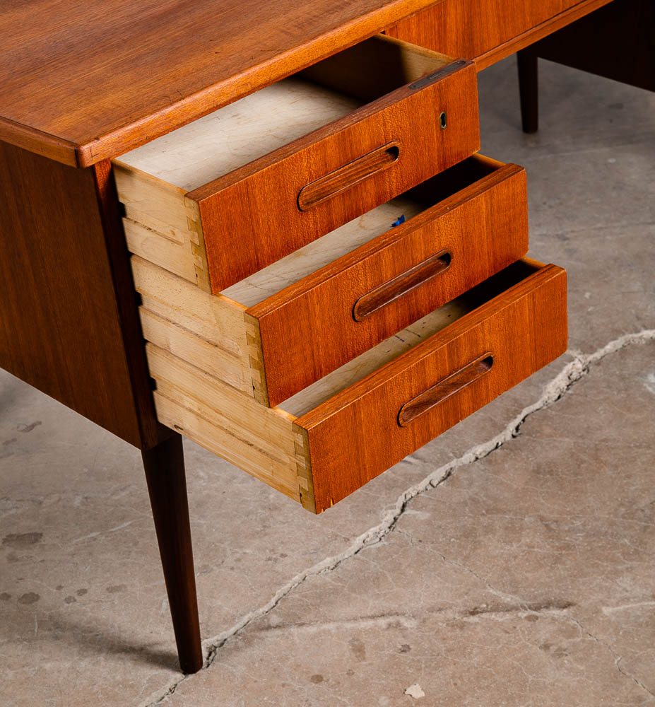 Mid Century Danish Modern Desk Executive Teak 6 Drawer Bookshelf Floating Lock - Image 8