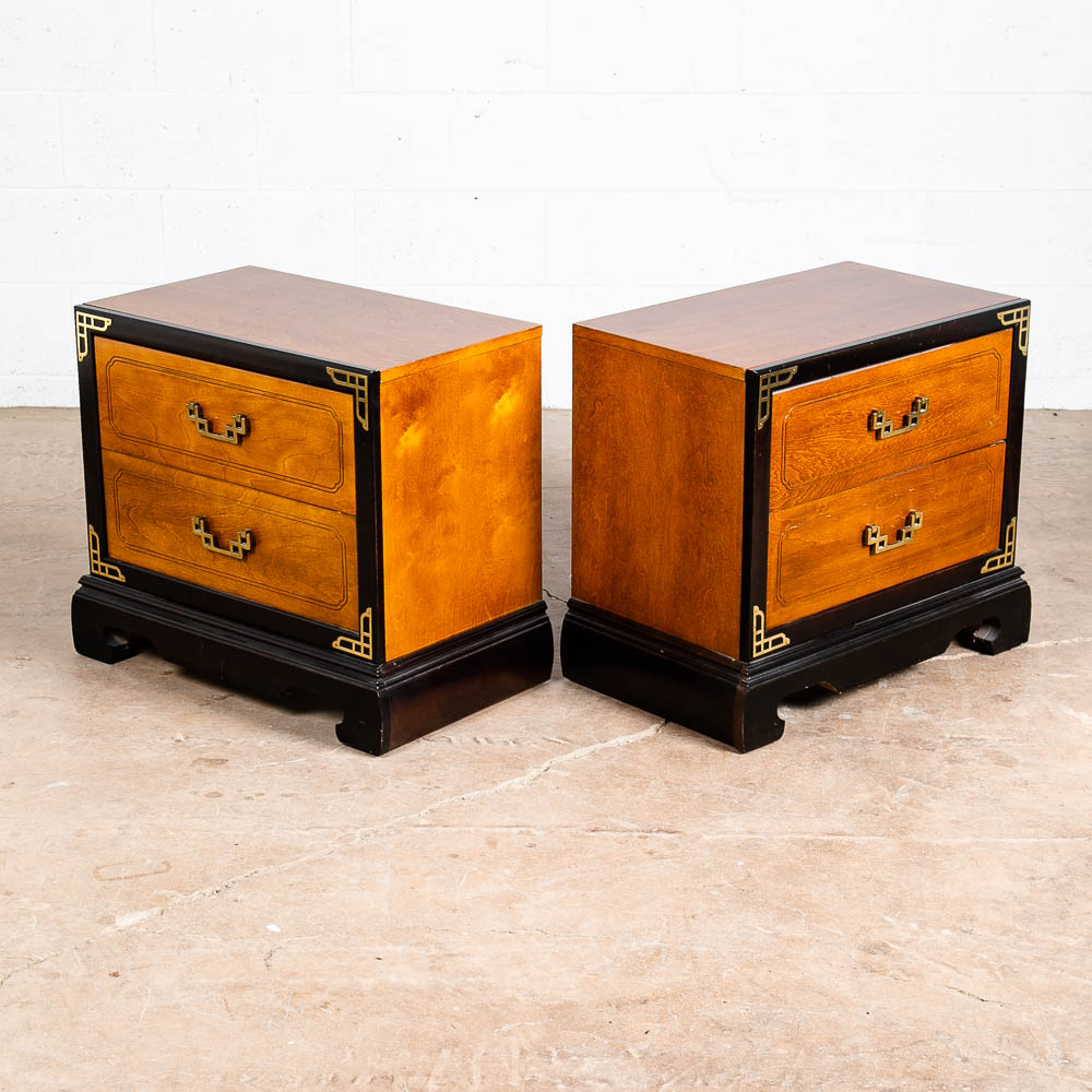 Mid Century Modern Nightstands End Table Set Side Bassett Black Brass Cherry Mcm - Image 8