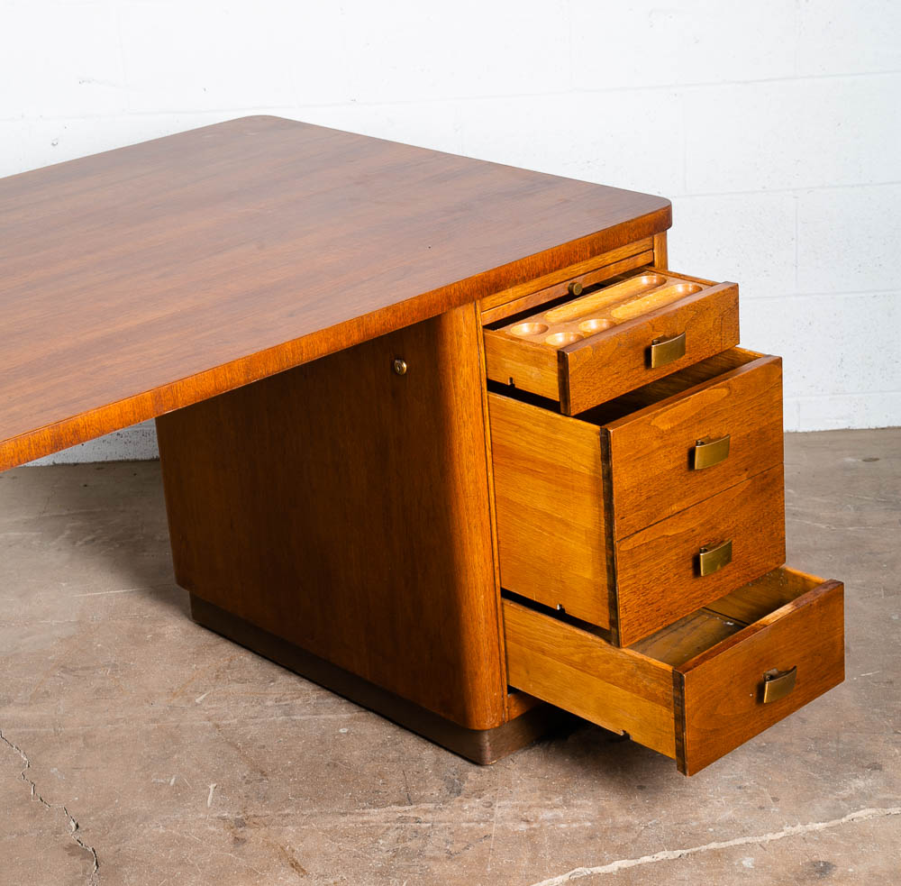Mid Century Modern Desk Executive Office Stow Davis Boomerang Large Walnut Mcm - Image 11