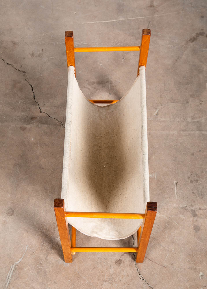 Mid Century Modern Magazine Rack Vintage Danish Canvas Sling Minimalist Teak Mcm - Image 5