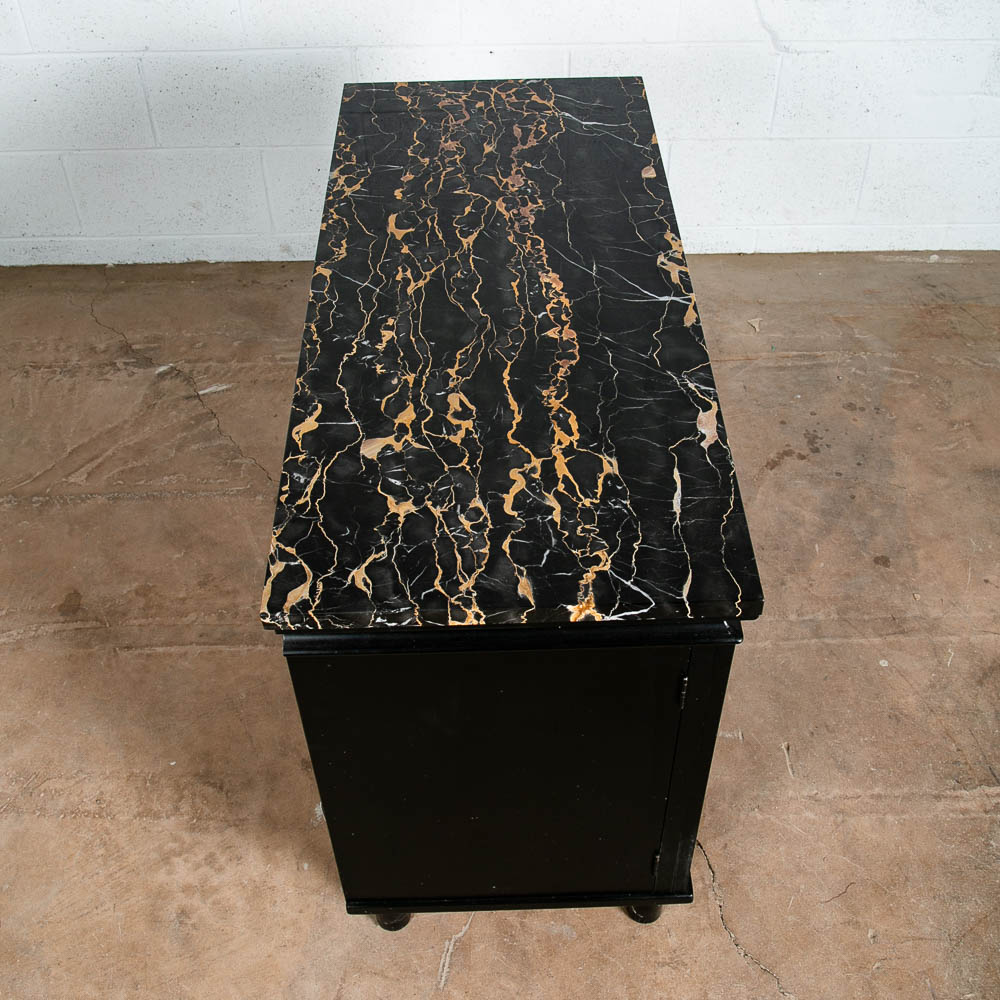 Mid Century Modern Credenza Cabinet Marble Black Lacquer Doors Compact Gold Door - Image 6