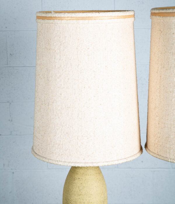 Mid Century Modern Table Lamp Set Pair Tan Ceramic Two Working Brass Vintage VG - Image 7