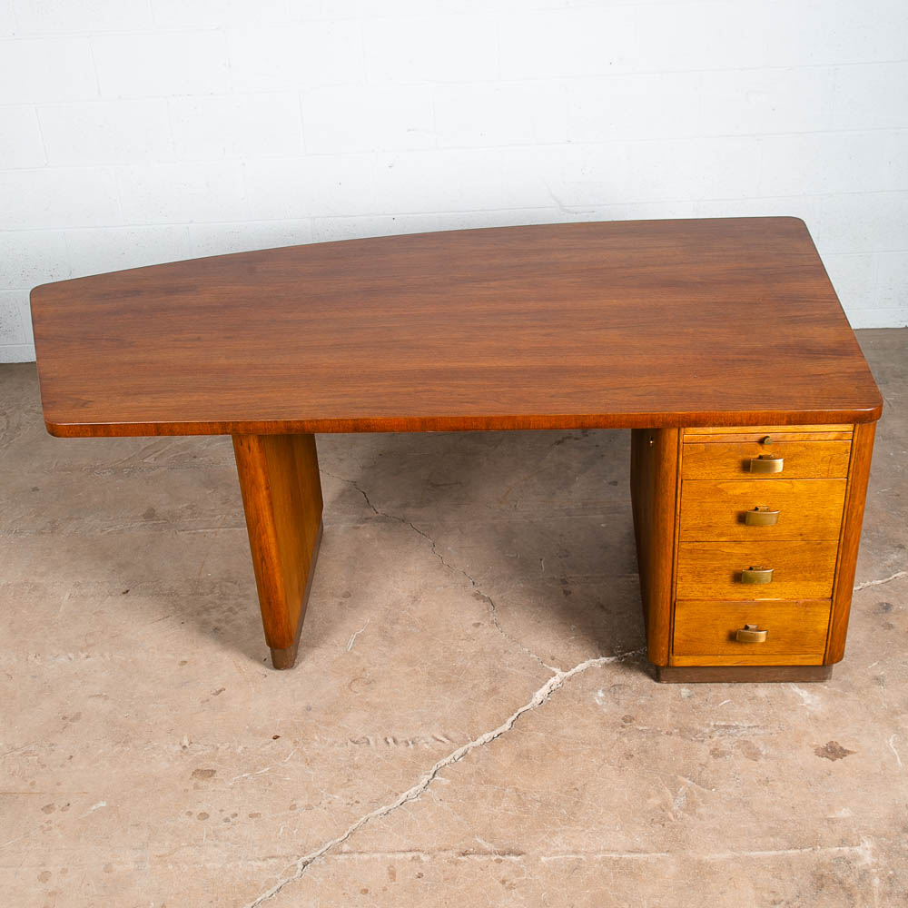 Mid Century Modern Desk Executive Office Stow Davis Boomerang Large Walnut Mcm