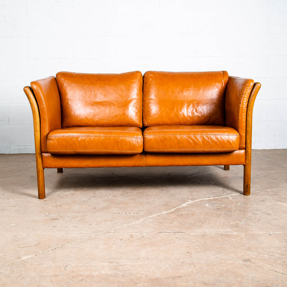 Mid Century Danish Modern Sofa Settee 2 Seater Skalma Tan Leather Cognac Couch - Image 2