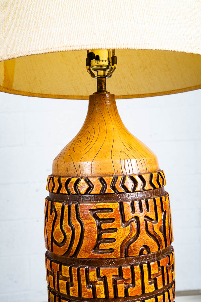 Mid Century Modern Table Lamp Set Pair Orange Brown Vintage Abstract Working 70s - Image 6