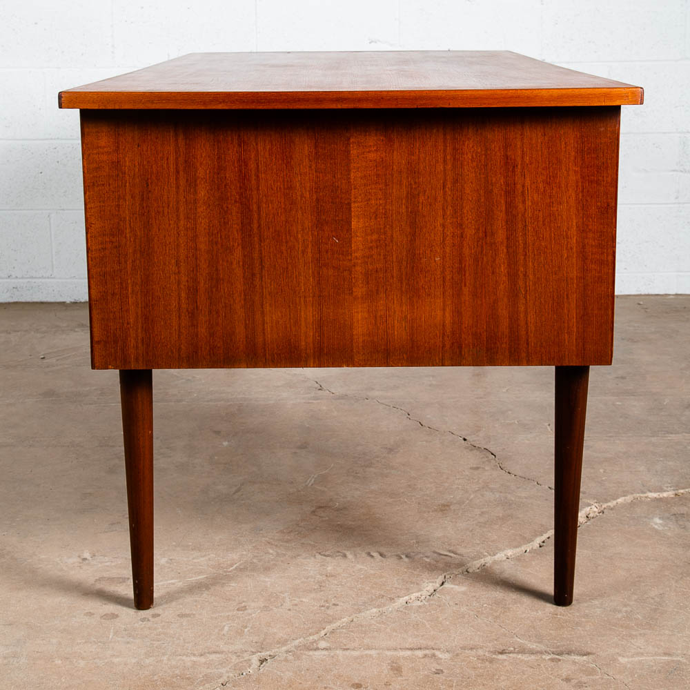 Mid Century Danish Modern Desk Executive Teak 6 Drawer Bookshelf Floating Lock - Image 11