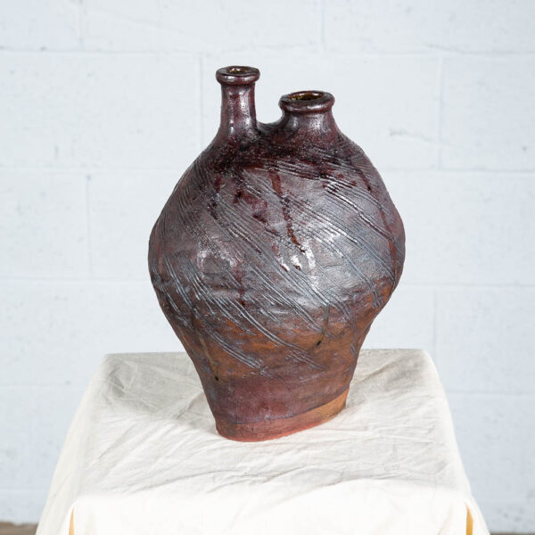 Mid Century Modern Ikebana Pot Brown Drip Glaze Studio Ceramic Japan Handmade