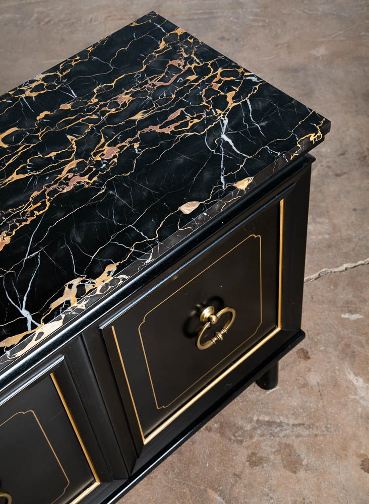 Mid Century Modern Credenza Cabinet Marble Black Lacquer Doors Compact Gold Door - Image 11