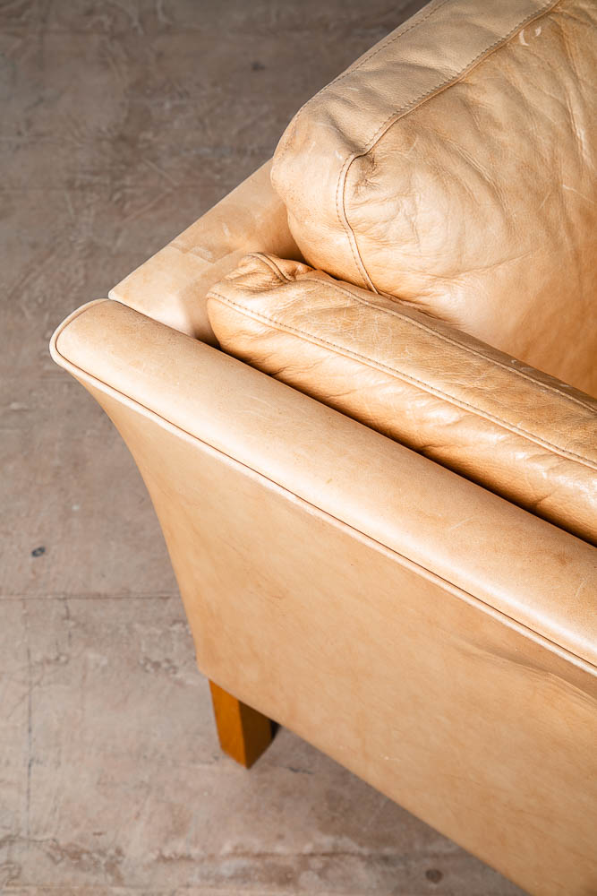 Mid Century Danish Modern Sectional Sofa Couch Leather Tan Natural Mogens Hansen - Image 6