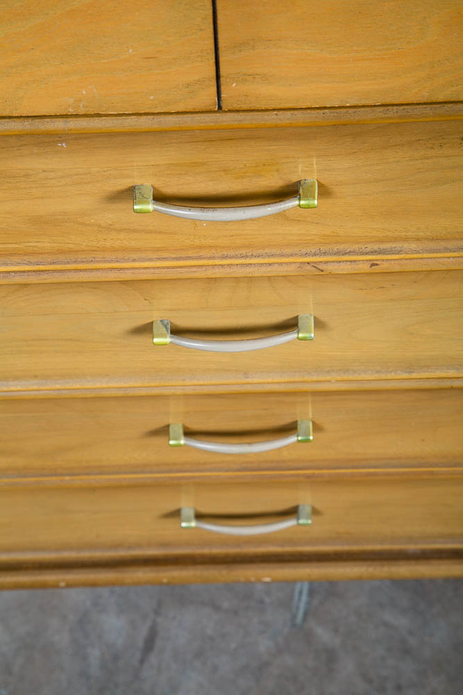 Mid Century Modern Dresser Highboy 5 Drawer Huntley Bleached Walnut Vintage - Image 8