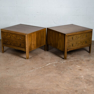 Mid Century Modern End Side Tables Square Pair Set Kroehler Walnut Vintage NM