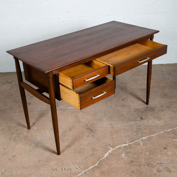 Mid Century Modern Desk Solid Walnut Executive Office Drexel 3 Drawer Floating - Image 4