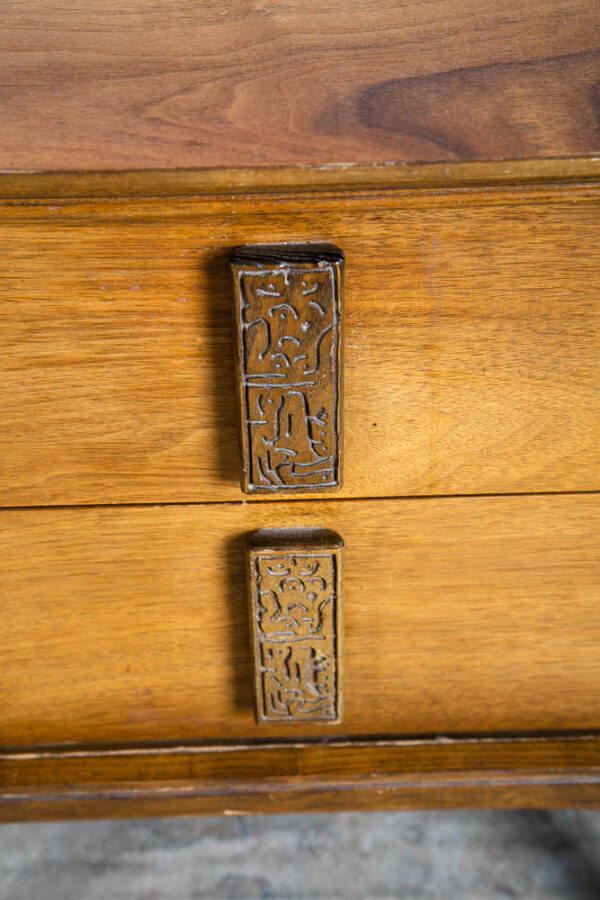 Mid Century Modern Nightstands End Table Set Side Bassett Mayan 2 Drawers Walnut - Image 10