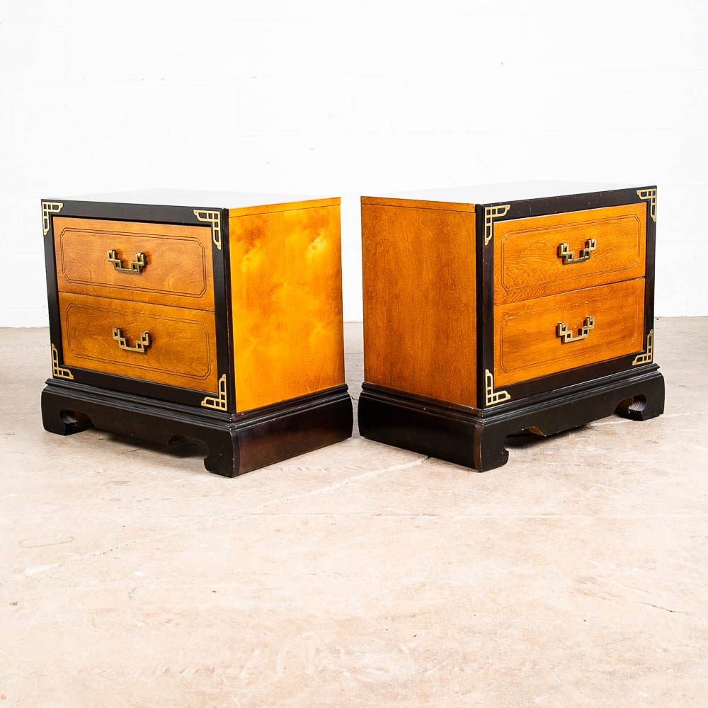 Mid Century Modern Nightstands End Table Set Side Bassett Black Brass Cherry Mcm - Image 7