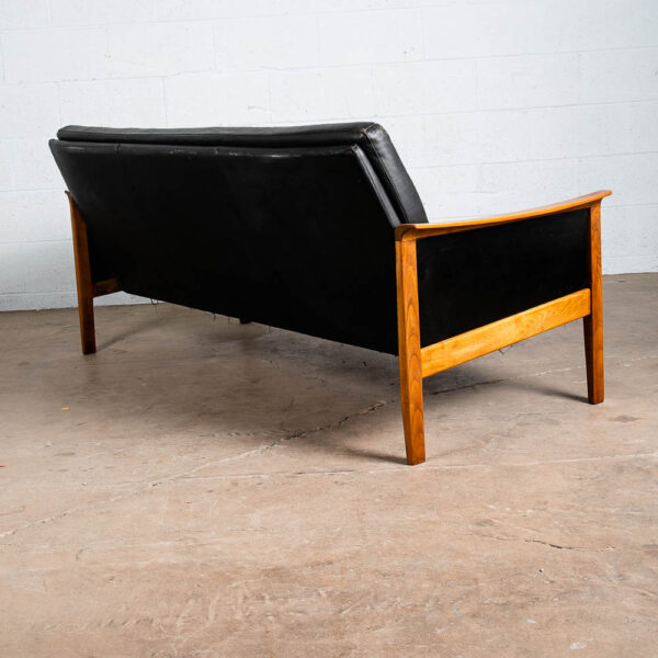 Mid Century Danish Modern Sofa Couch Leather Hans Olsen Black Arm Glostrup Teak - Image 5