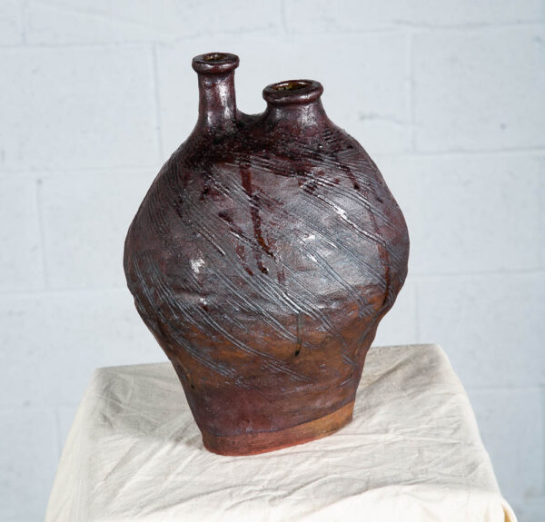 Mid Century Modern Ikebana Pot Brown Drip Glaze Studio Ceramic Japan Handmade - Image 3