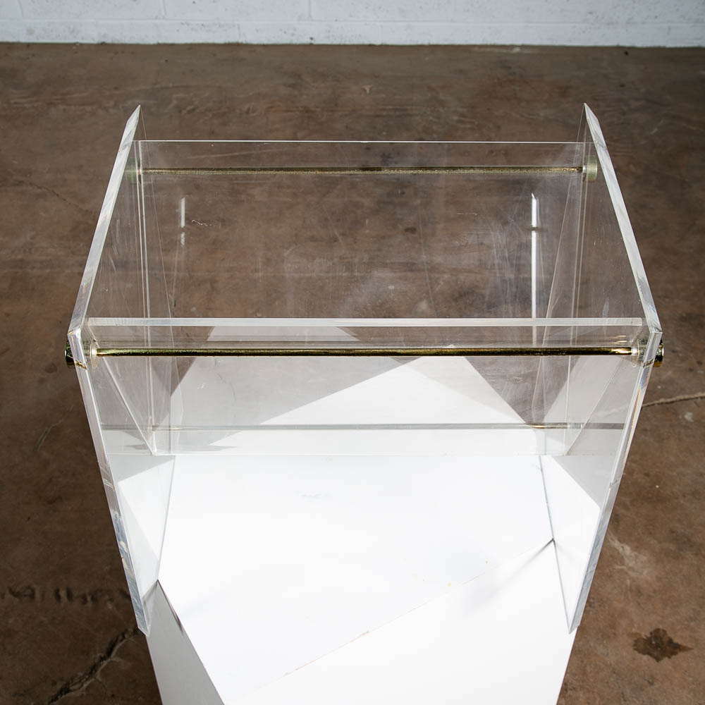 Mid Century Modern Magazine Holder Lucite Brass Modernist Gold Vintage Translucent - Image 6