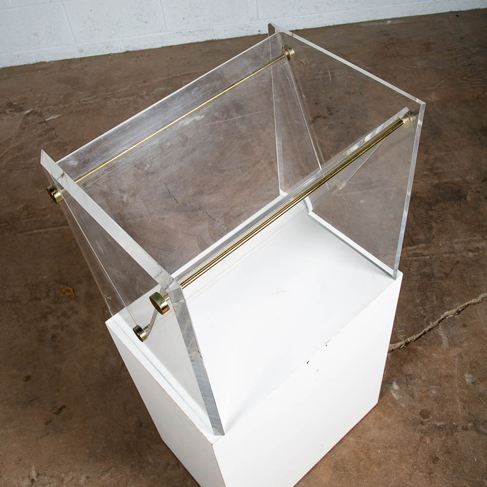 Mid Century Modern Magazine Holder Lucite Brass Modernist Gold Vintage Translucent - Image 7
