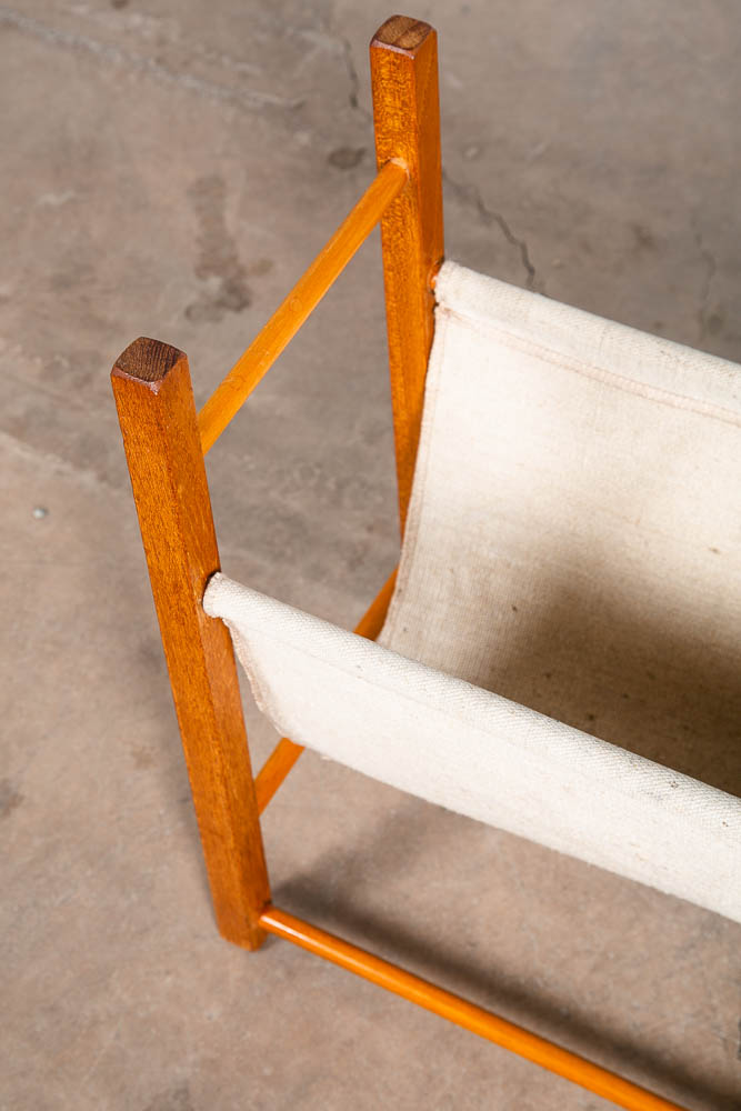 Mid Century Modern Magazine Rack Vintage Danish Canvas Sling Minimalist Teak Mcm - Image 7