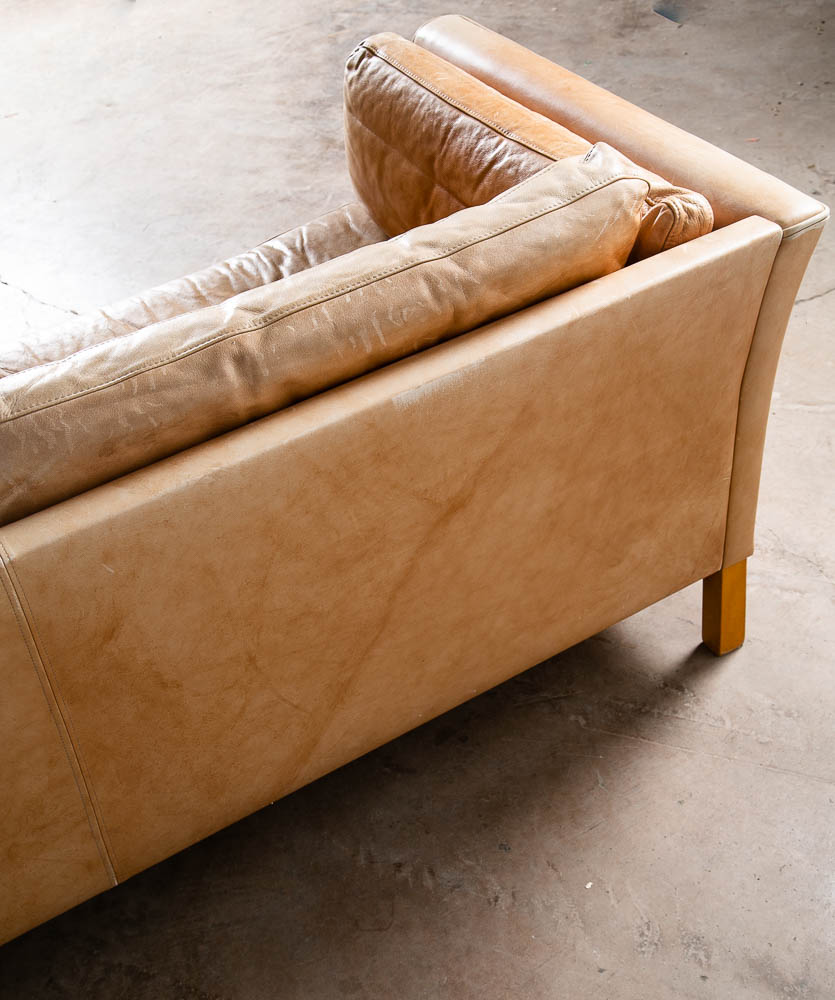 Mid Century Danish Modern Sectional Sofa Couch Leather Tan Natural Mogens Hansen - Image 10
