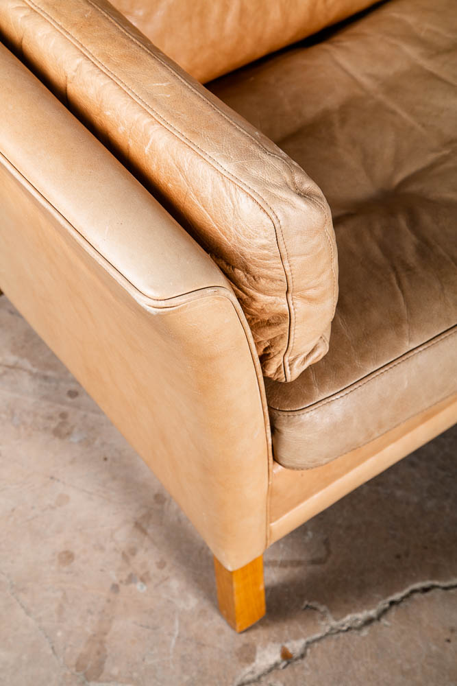 Mid Century Danish Modern Sectional Sofa Couch Leather Tan Natural Mogens Hansen - Image 5
