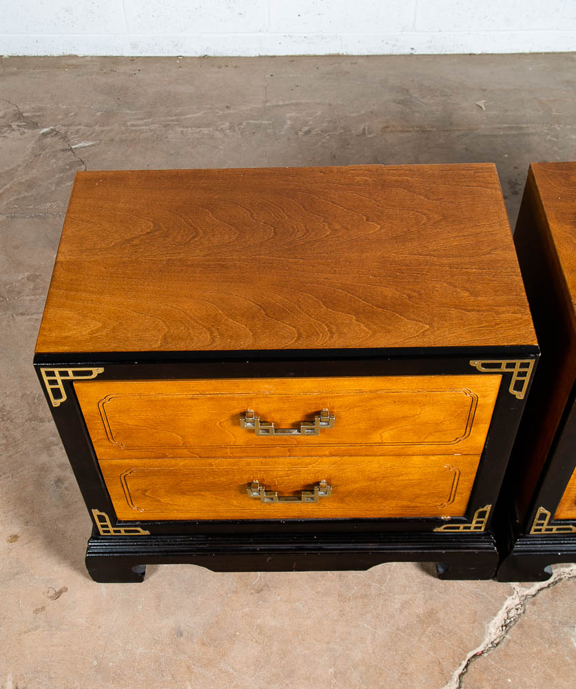 Mid Century Modern Nightstands End Table Set Side Bassett Black Brass Cherry Mcm - Image 12