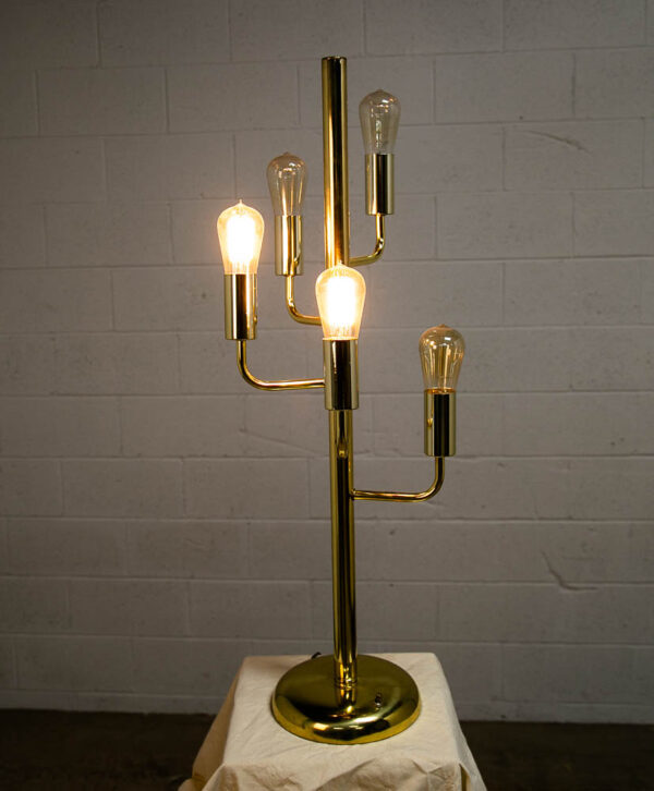 Mid Century Modern Table Lamp Brass 5 Light Gold Mcm Metal Cactus Vintage Twist - Image 4