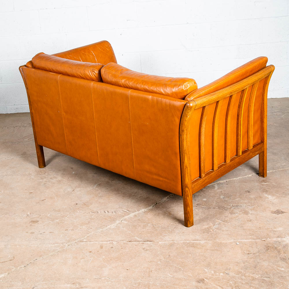 Mid Century Danish Modern Sofa Settee 2 Seater Skalma Tan Leather Cognac Couch - Image 5