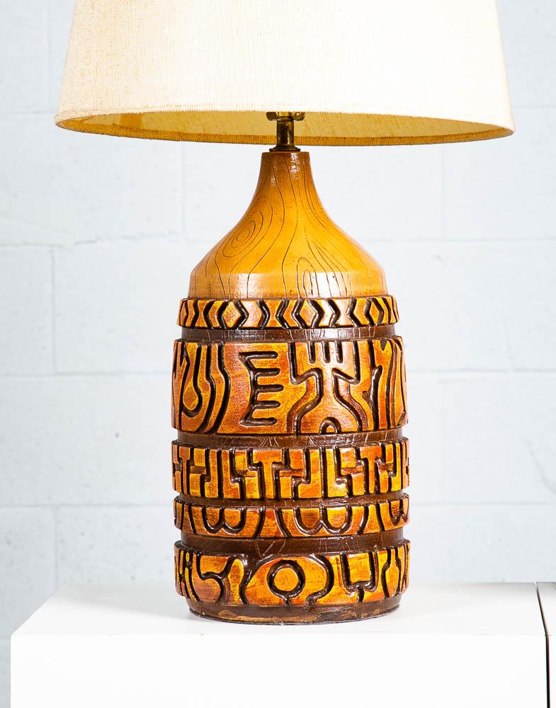 Mid Century Modern Table Lamp Set Pair Orange Brown Vintage Abstract Working 70s - Image 5