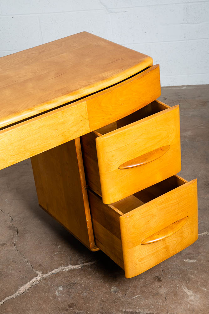 Mid Century Modern Desk Blonde Solid Maple Wood Heywood Wakefield Drawers Office - Image 9