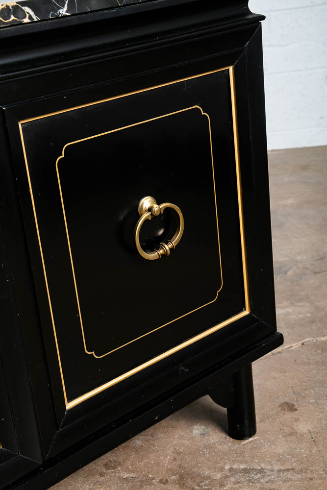 Mid Century Modern Credenza Cabinet Marble Black Lacquer Doors Compact Gold Door - Image 12