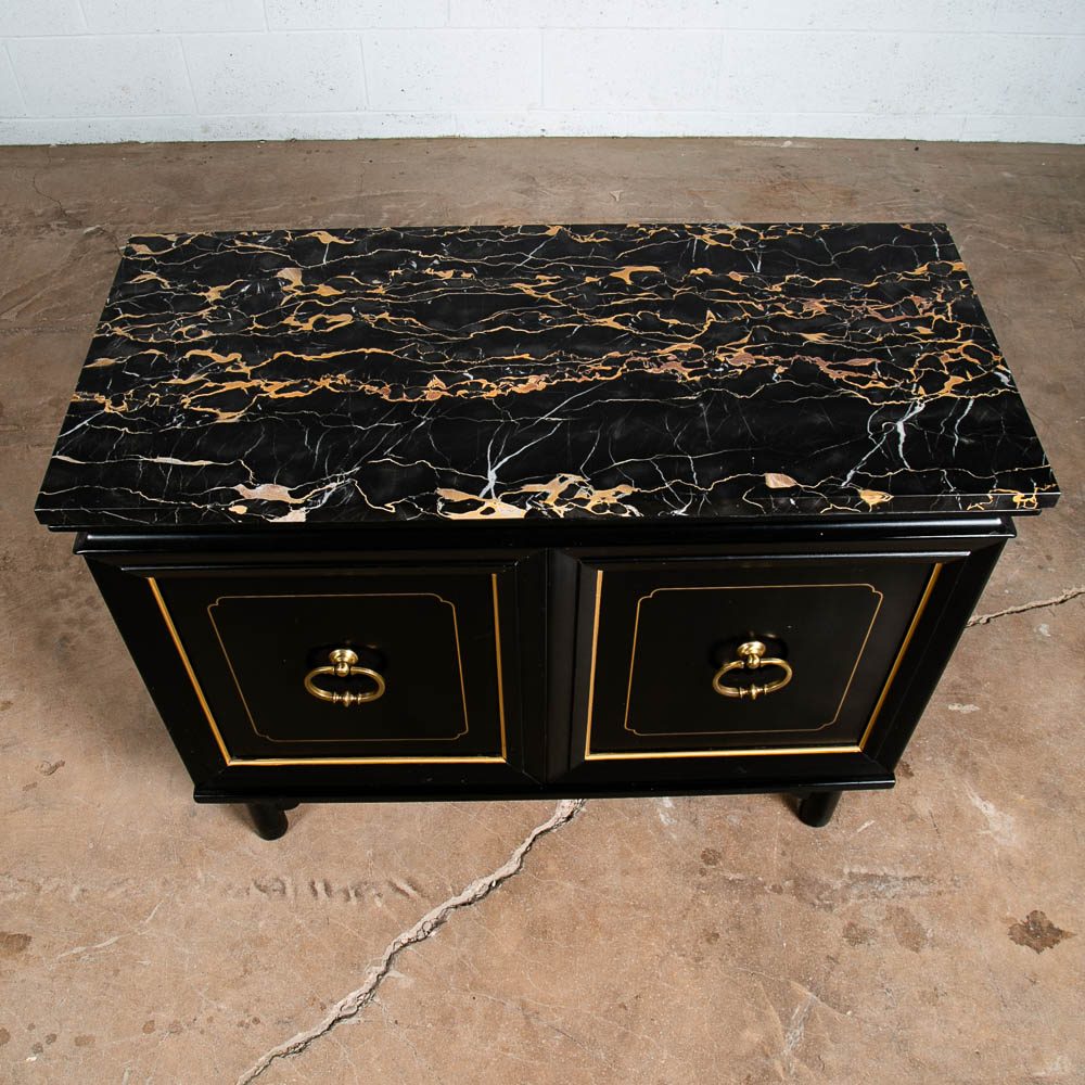 Mid Century Modern Credenza Cabinet Marble Black Lacquer Doors Compact Gold Door - Image 8