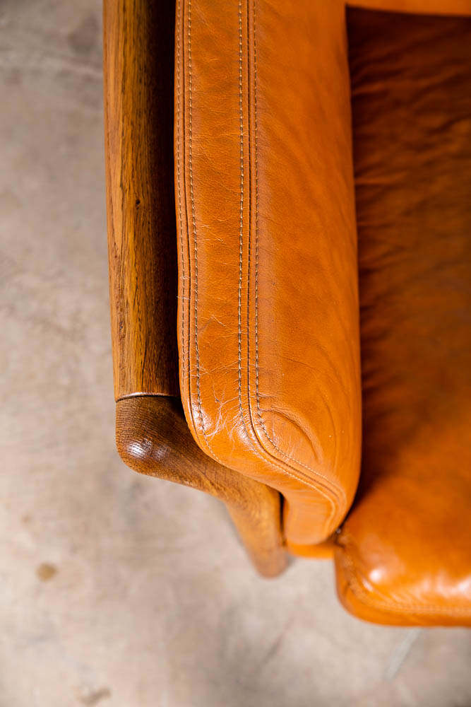 Mid Century Danish Modern Sofa Settee 2 Seater Skalma Tan Leather Cognac Couch - Image 8