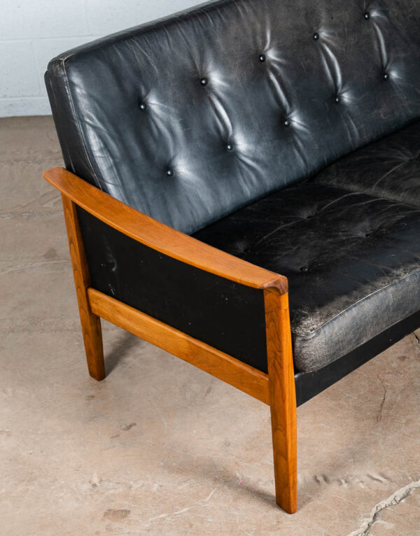Mid Century Danish Modern Sofa Couch Leather Hans Olsen Black Arm Glostrup Teak - Image 6