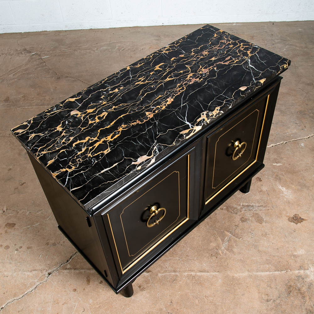 Mid Century Modern Credenza Cabinet Marble Black Lacquer Doors Compact Gold Door - Image 5