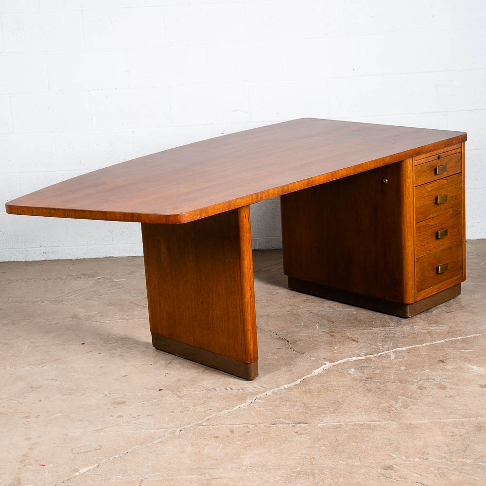 Mid Century Modern Desk Executive Office Stow Davis Boomerang Large Walnut Mcm - Image 7