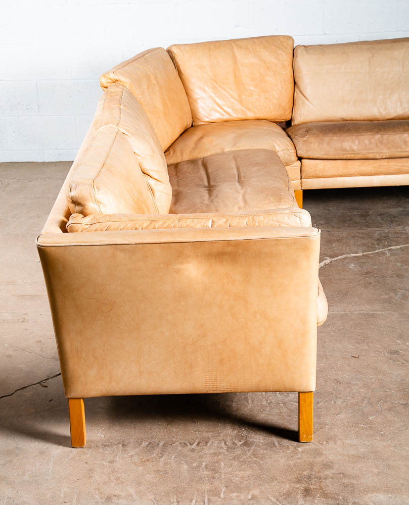 Mid Century Danish Modern Sectional Sofa Couch Leather Tan Natural Mogens Hansen - Image 7