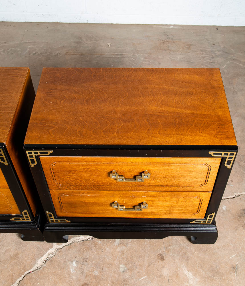 Mid Century Modern Nightstands End Table Set Side Bassett Black Brass Cherry Mcm - Image 10