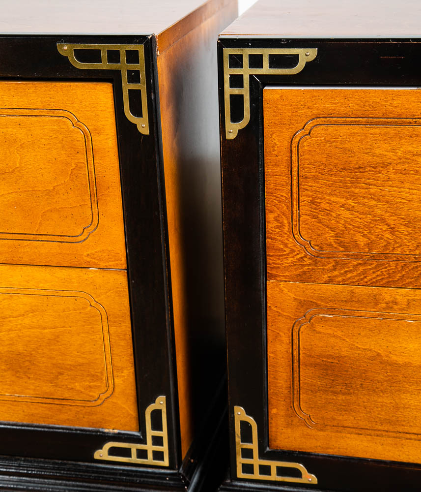 Mid Century Modern Nightstands End Table Set Side Bassett Black Brass Cherry Mcm - Image 4