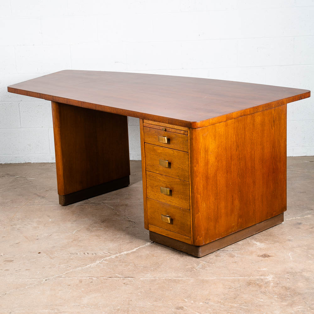 Mid Century Modern Desk Executive Office Stow Davis Boomerang Large Walnut Mcm - Image 5