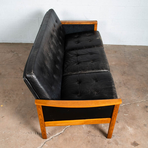 Mid Century Danish Modern Sofa Couch Leather Hans Olsen Black Arm Glostrup Teak - Image 3
