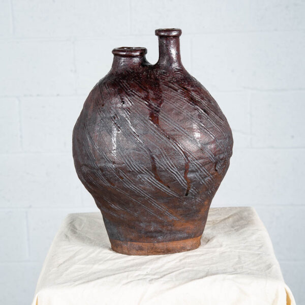 Mid Century Modern Ikebana Pot Brown Drip Glaze Studio Ceramic Japan Handmade - Image 2