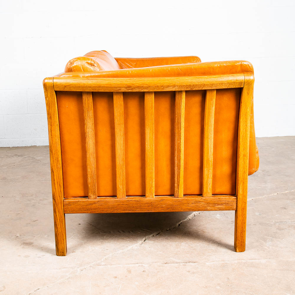 Mid Century Danish Modern Sofa Settee 2 Seater Skalma Tan Leather Cognac Couch - Image 4