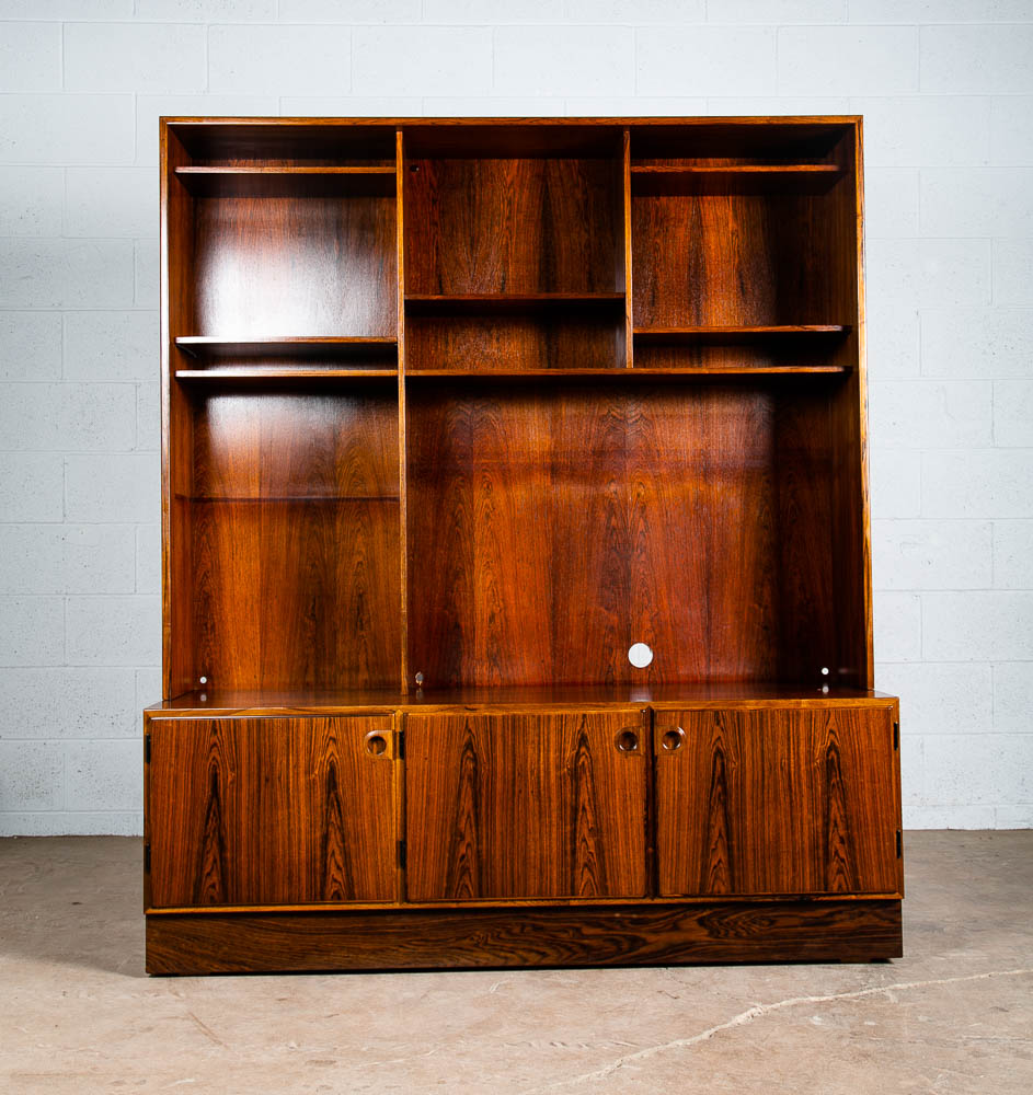 Mid Century Danish Modern Bookshelf Credenza Brazilian Rosewood Doors Omann Jun - Image 2