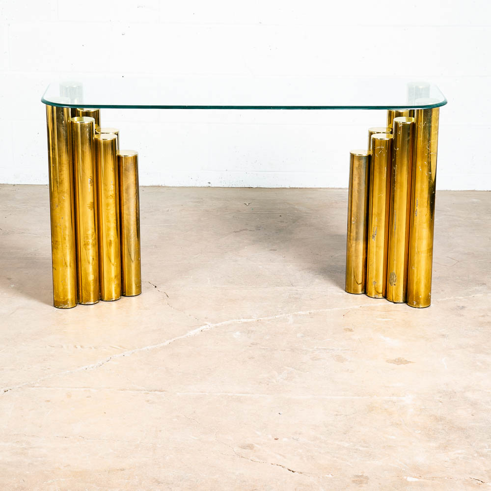 Mid Century Modern Console Table Brass Glass Vintage Circular Gold Cylinder Mcm - Image 3