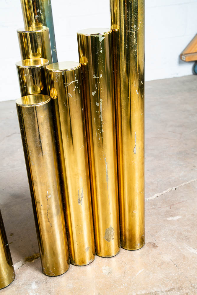 Mid Century Modern Console Table Brass Glass Vintage Circular Gold Cylinder Mcm - Image 8