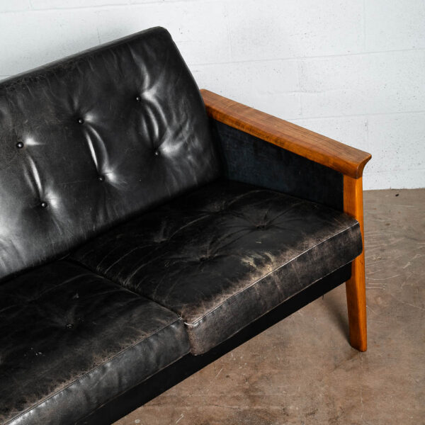 Mid Century Danish Modern Sofa Couch Leather Hans Olsen Black Arm Glostrup Teak - Image 8