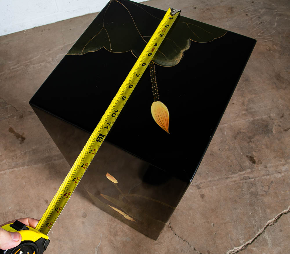 Mid Century Modern Pedestal Black Laquer Table Hand Painted Display Art Asian NM - Image 10