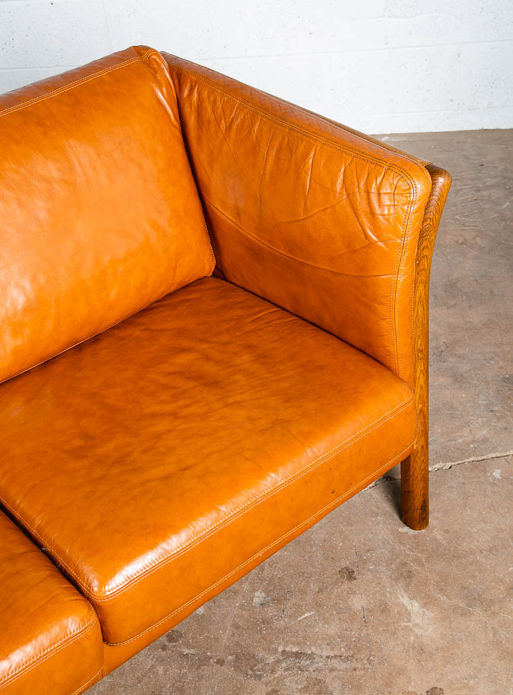 Mid Century Danish Modern Sofa Settee 2 Seater Skalma Tan Leather Cognac Couch - Image 7